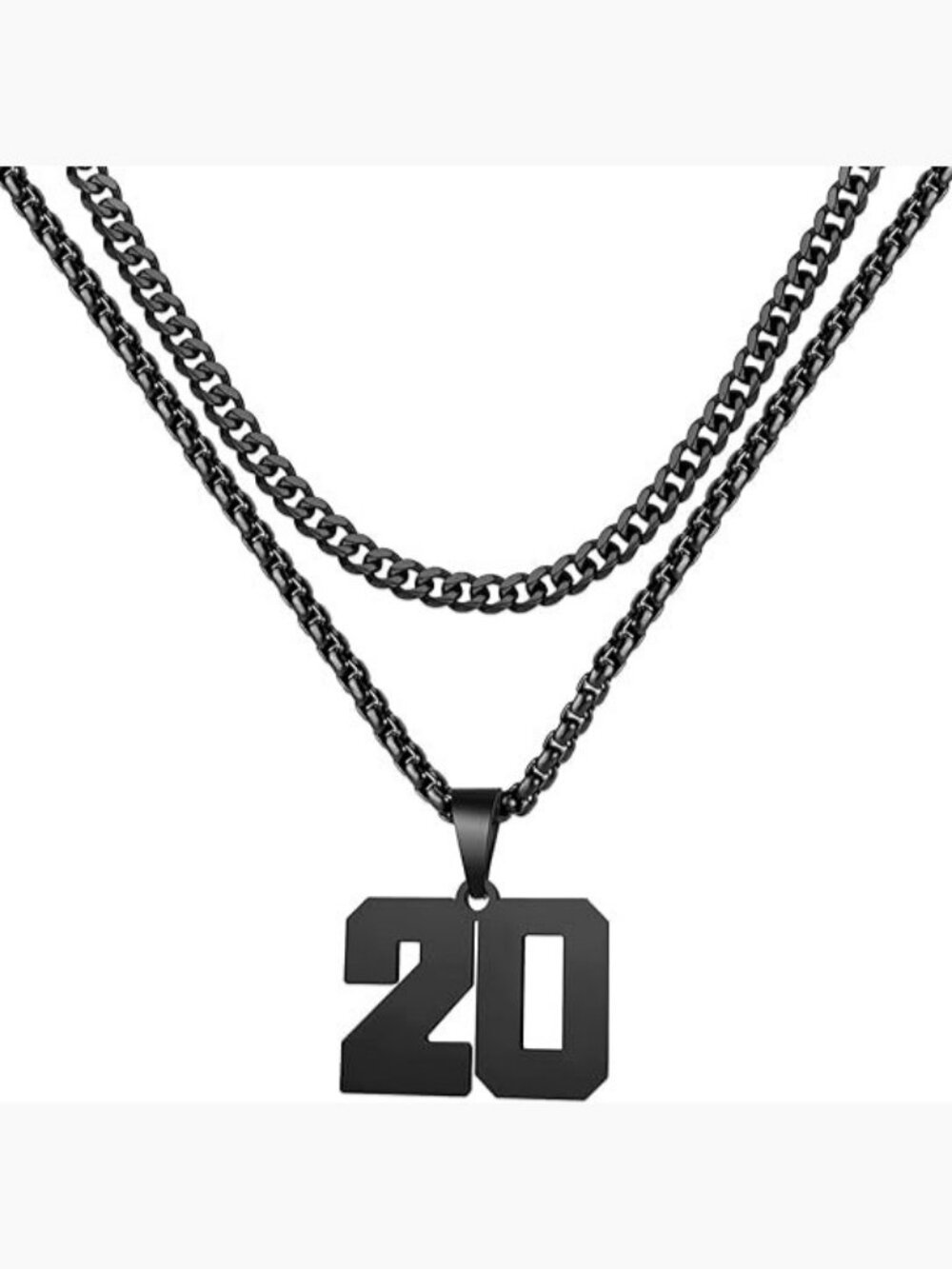 Number 20 Black Jersey Number Layered Cool Sports Necklaces